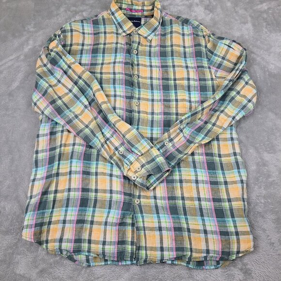 Tommy Bahama 100‎ % Linen Shirt Men's X Colorful Madras Plaid Button-Up Shirt - Picture 1 of 6